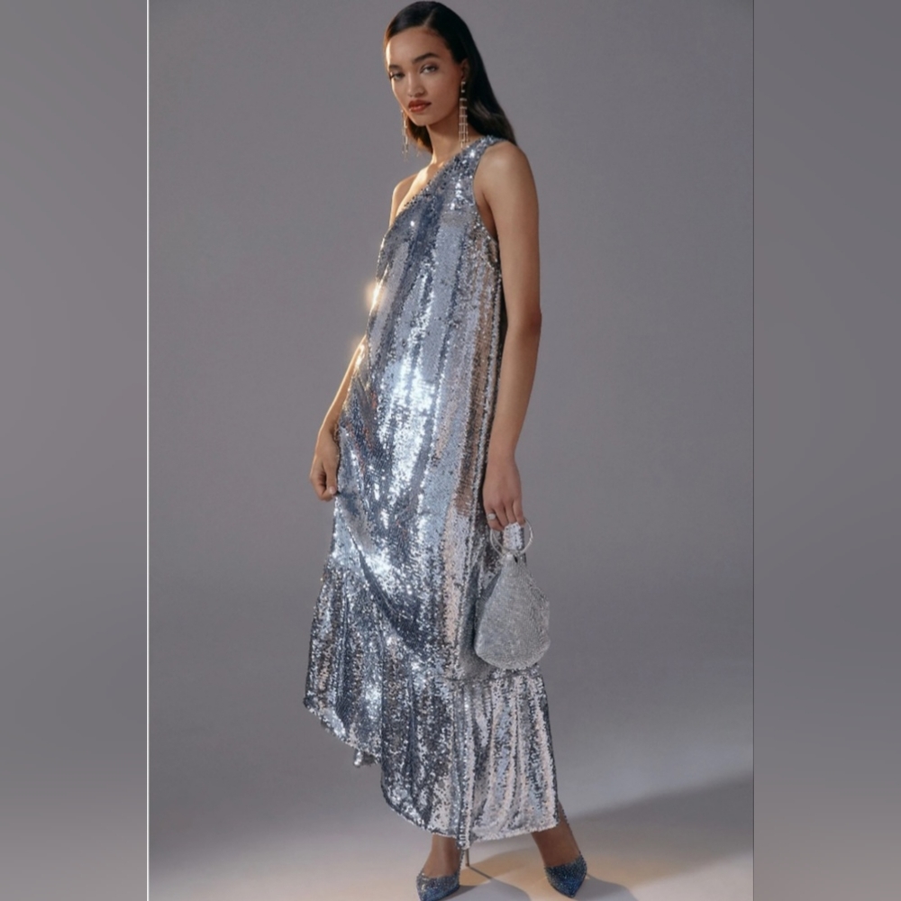 NWT MAEVE Anthropologie One-shoulder Sequin Dress